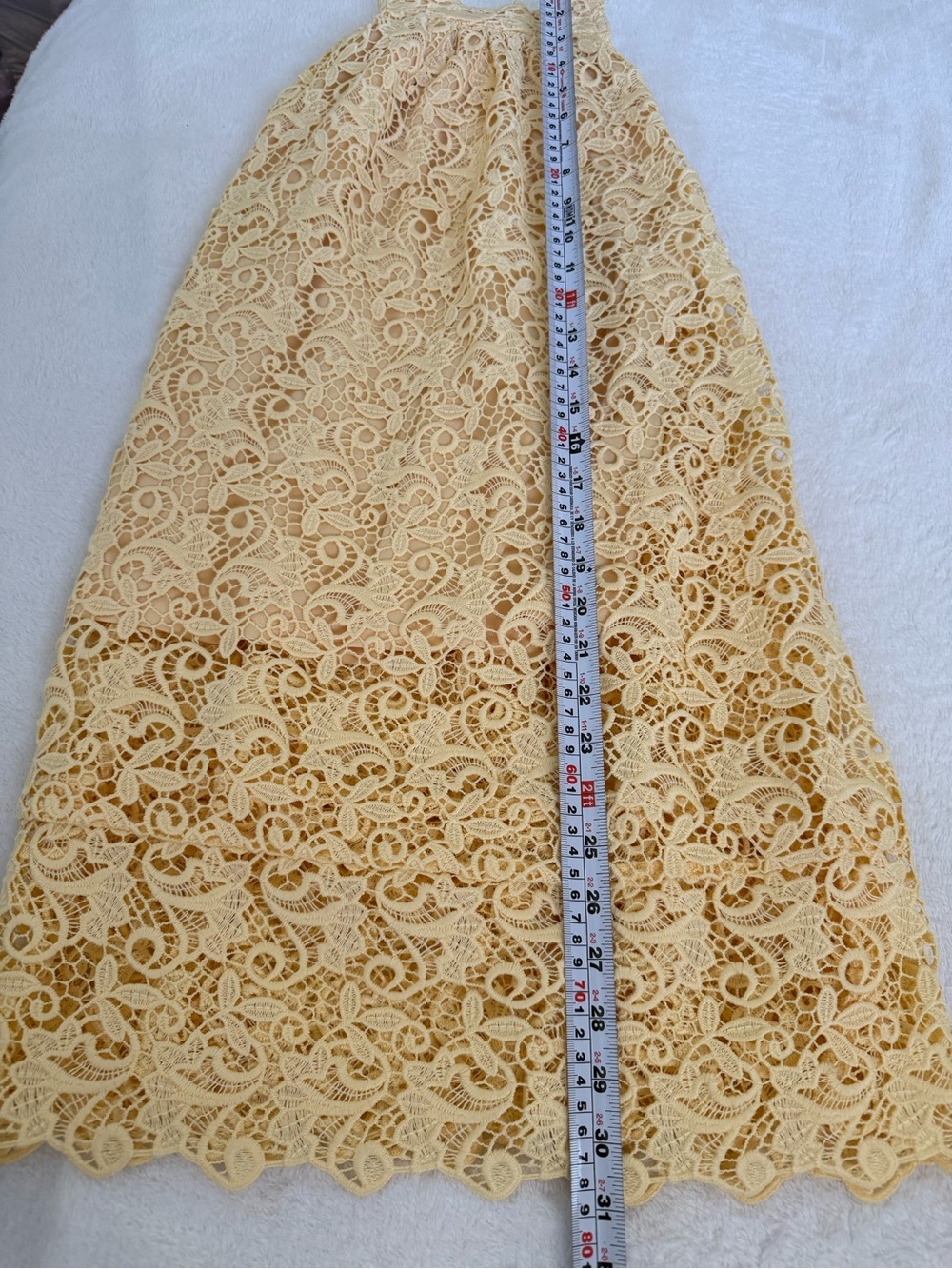 H&M Yellow Lace Midi Skirt Size 8 A-Line Feminine Cottagecore Spring Summer - Picture 9 of 11
